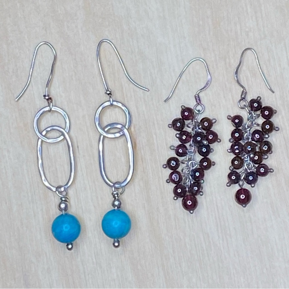 Sterling Silver 925 and Gemstone Earrings – 2 Pairs